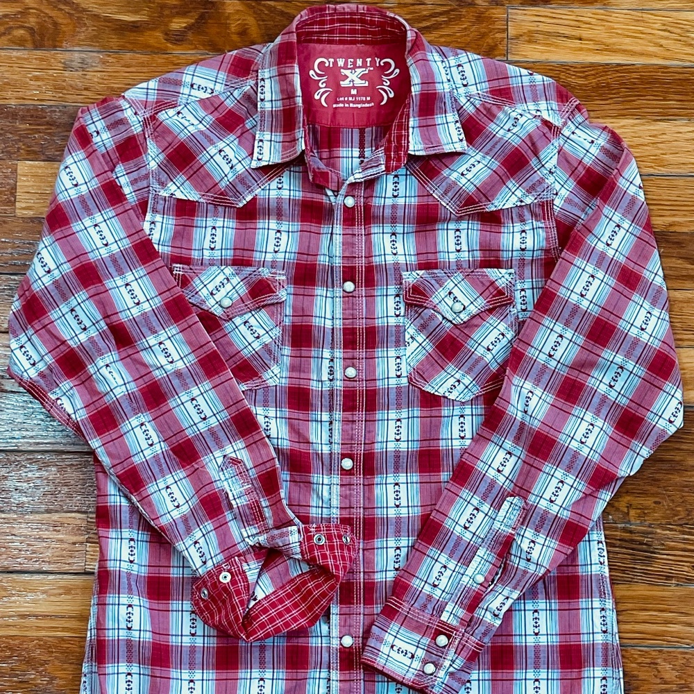 Wrangler 20X Red Plaid Western Shirt